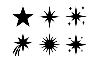 Obraz premium Variety of star shapes and designs in minimalist black silhouettes
