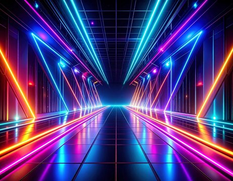 Futuristic Black Digital Perspective, Energetic Mood Angle Background Vibrant Wallpaper Wide Abstract Evoking Neon Art Lighting