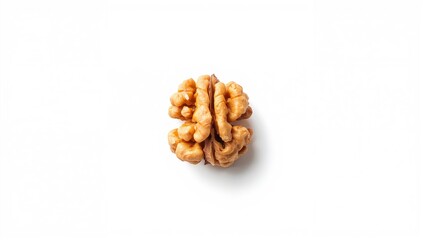 Close-up of a whole walnut isolated on a white backdrop, showcasing its natural texture and health benefits