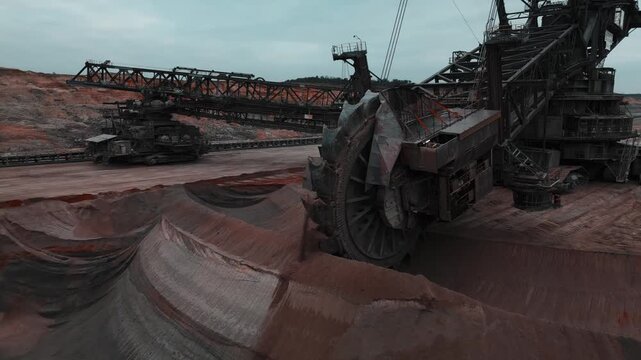 4K Aerial of Worlds biggest Excavator 293 in Hambach Mine Germany