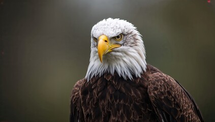 A detailed close-up of a mighty bald eagle against a soft-focus backdrop