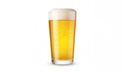 Glass filled with pale golden beer on a white backdrop