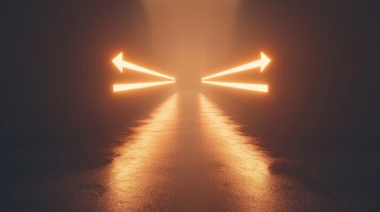 Glowing orange arrows choice duality and path