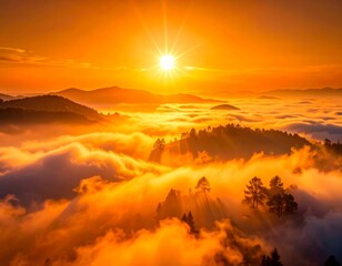 Fototapeta premium Ethereal Effect Dreamy Backlit Minimalist Abstract Orange Digital Cold Wallpaper Background presenting Atmosphere Art View, Drone