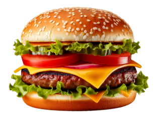 hamburger or burger with cheese and vegetables isolated on white background, image ai 