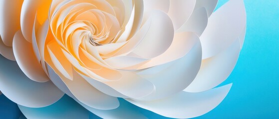 White and orange paper flower spiral design abstract background