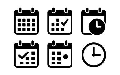 Minimalist black and white calendar and clock icons for time management
