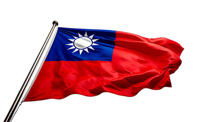 Naklejka premium The flag of taiwan waving in the wind against white background
