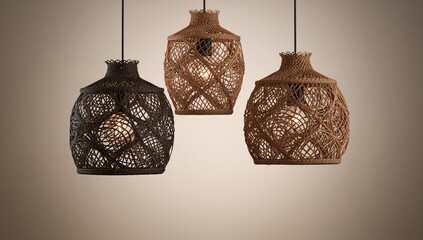 Ceiling light fixtures crafted from woven wicker