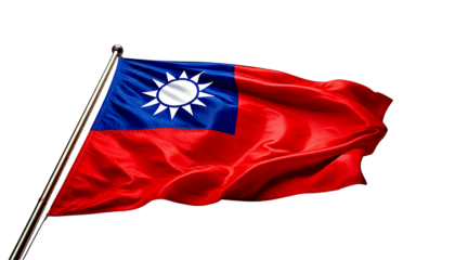 The flag of taiwan waving in the wind against white background