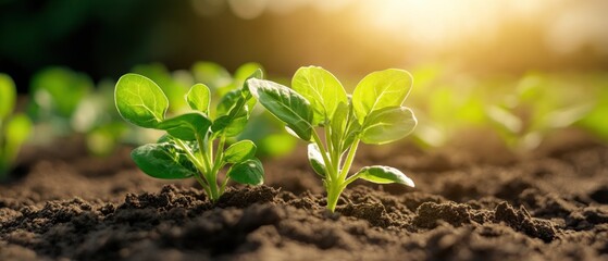 Green seedlings growing in sunlight agriculture nature new life