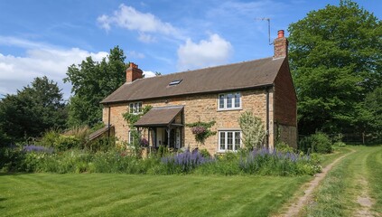 Obraz premium Scenic Front and Yard of a Charming Vintage Countryside Home
