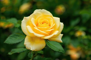 Close-Up of a Yellow Rose with Soft Petals Against a Lush Green Backdrop