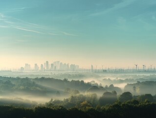 Naklejka premium Serene landscape where forest meets city