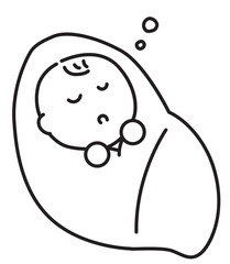 頭スヤスヤ眠る生まれたての赤ちゃん_線画