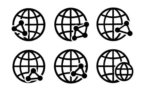Global network icons with globe and connection symbol in bold style