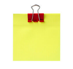 Blank paper note with blinder clip isolated on white