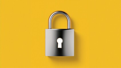 Yellow background featuring a chrome lock icon
