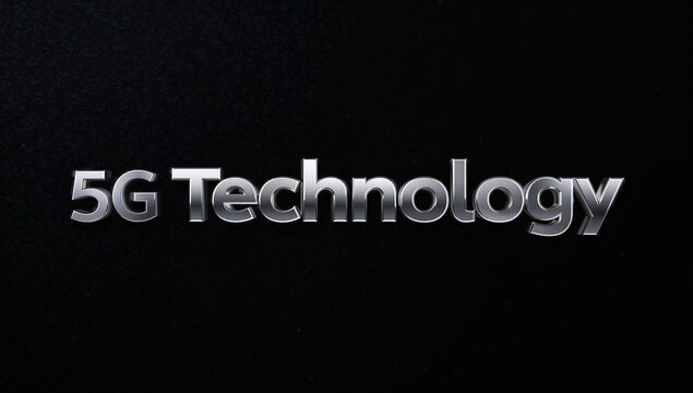5G tech lettering in sleek silver shines brilliantly against a dark backdrop, showcasing modern typography with a futuristic vibe.