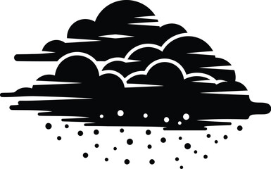 Dark cloud with rain drops falling in a simple black and white vector design