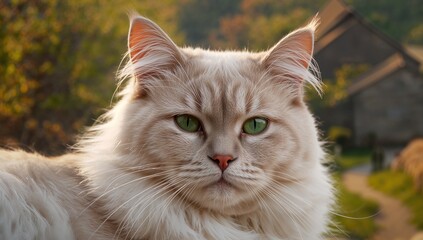 Fototapeta premium A feline enjoying a peaceful morning in a rural area