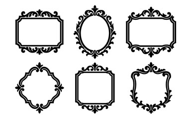 Elegant ornamental frames set with vintage flourishes in black silhouette style