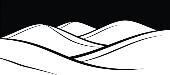 Minimalist black and white landscape with rolling hills under a dark sky design