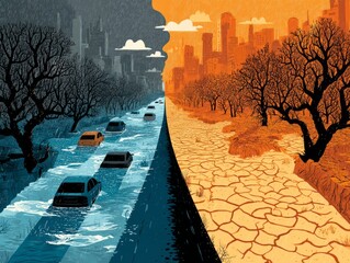 Global Warming Split Landscape