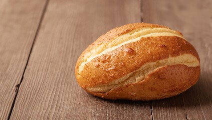 Fototapeta premium Traditional cheese bread served on a rustic wooden surface with ample copy space
