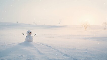Child playing in the snow building a small snowman during winter