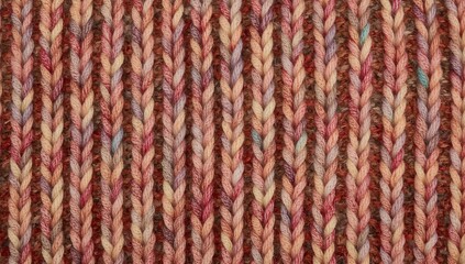 Knitting pattern background featuring a detailed top view of a cozy sweater crafted with garter stitch and vibrant, chunky yarn. Wool fabric texture close-up.