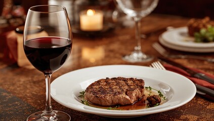 Dinner accompanied by a glass of red wine