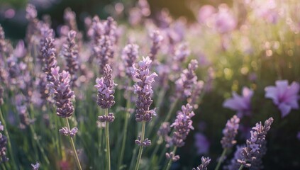 Naklejka premium Detailed view of lavender blooms under sunlight