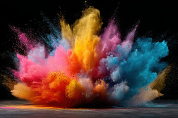 Explosion of colored powder on black background