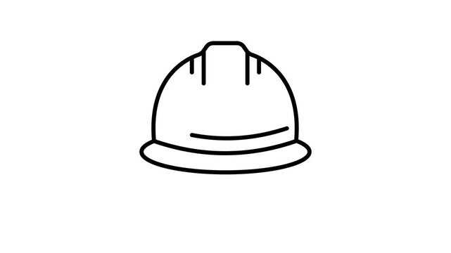 Construction helmet line animation on white background in 4K