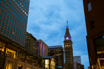 Downtown Denver, CO Clocktower during blue hour