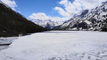 Multinskiye lakes melting ice showing climate change. Media