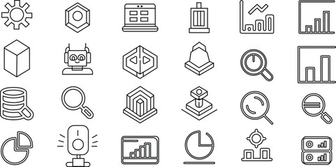 Digital Technology and Big Data Analytics Vector Icon Set for Modern Business and Computing Concepts