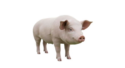 A realistic pig stands on a simple green background in a three quarter view, looking towards viewer.