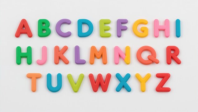 Multicolored modeling clay letters, on a plain background