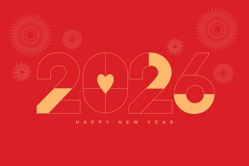 Modern Happy New Year 2026 Red and Gold Typography Design