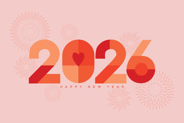 Modern Happy New Year 2026 Typography with Heart and Fireworks