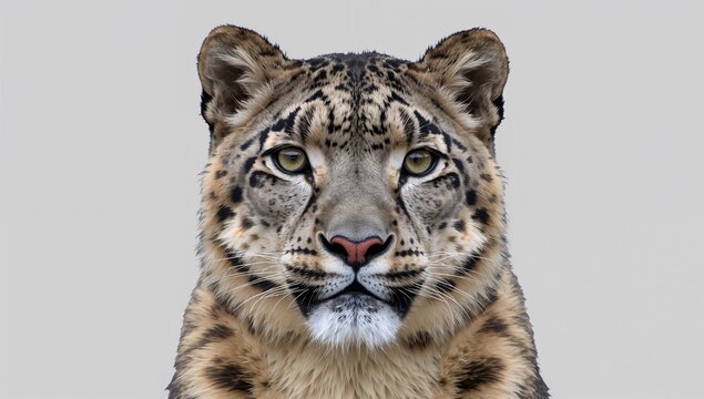 Close-up of a majestic snow leopard surrounded by lush greenery in its natural habitat. Detailed wildlife image of the big cat Panthera uncia in the wild.