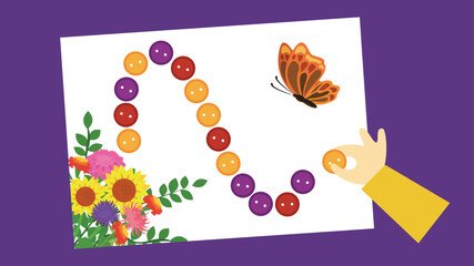 Butterfly and flowers on a white background. Vector illustration.