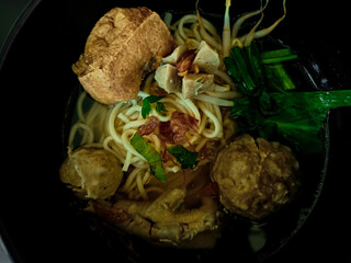 Indonesian Meatball Noodle Soup with Tofu and Vegetables