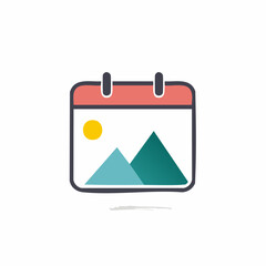 Calendar with mountains and sun doodle icon representing travel adventures and planning for outdoor events