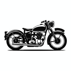 Fototapeta premium Motorcycle Illustration, Retro Black and White Classic Bike with Spoked Wheels and Exposed Engine Design