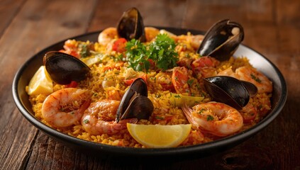 Fototapeta premium An image showcasing a dish of rice with seafood