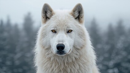 Obraz premium Detailed view of a pale northern wolf amidst woodland