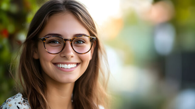 A smiling girl student or a woman teacher posing for a portrait.